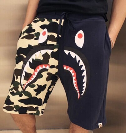 ġ ݹ  Ŵ  BAPE    ݹ   ƮƮ  ݹ ġ ũ ׸ /BAPE Camouflage Shark Head Shorts  Men Hip Hop Street Sports Shorts Cotton Patch